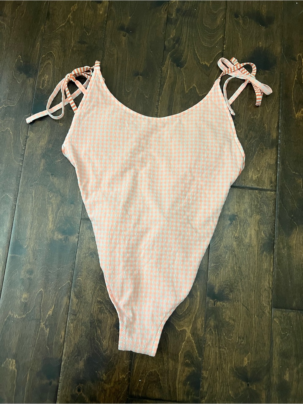 aerie Pink Peach Textured One-Piece Swimsuit with Tie Straps